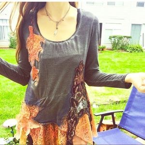 Lagenlook Autumn lace floral embroidered tunic